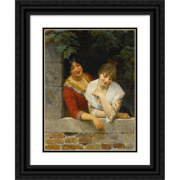 Eugen von Blaas 12x14 Black Ornate Wood Framed Double Matted Museum Art Print Titled: Venetians at the Balcony ( 1881)