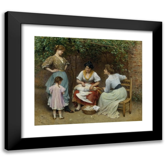 Eugen von Blaas 14x12 Black Modern Framed Museum Art Print Titled - Goose Plucking (1910)