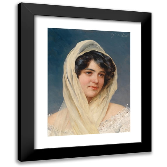 Eugen von Blaas 14x18 Black Modern Framed Museum Art Print Titled - Portrait of a Young Lady with a Veil