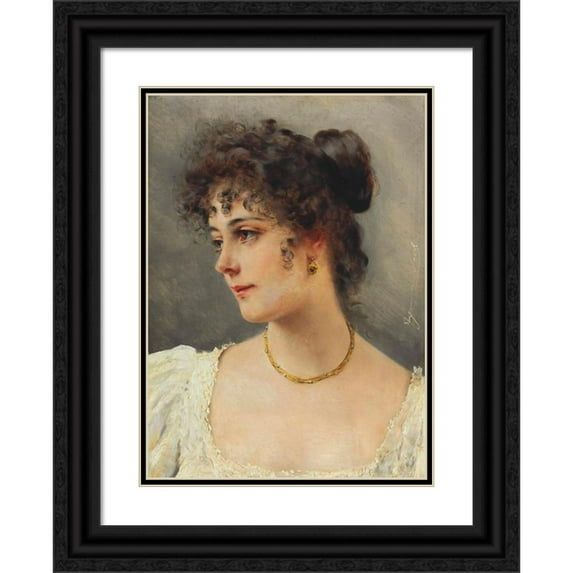 Eugen von Blaas 14x18 Black Ornate Wood Framed Double Matted Museum Art Print Titled - A Young Beauty