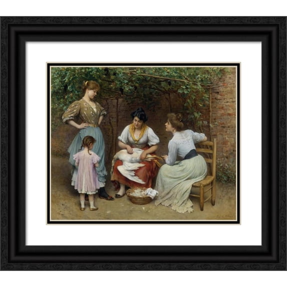 Eugen von Blaas 23x20 Black Ornate Framed Double Matted Museum Art Print Titled: Goose Plucking (1910)