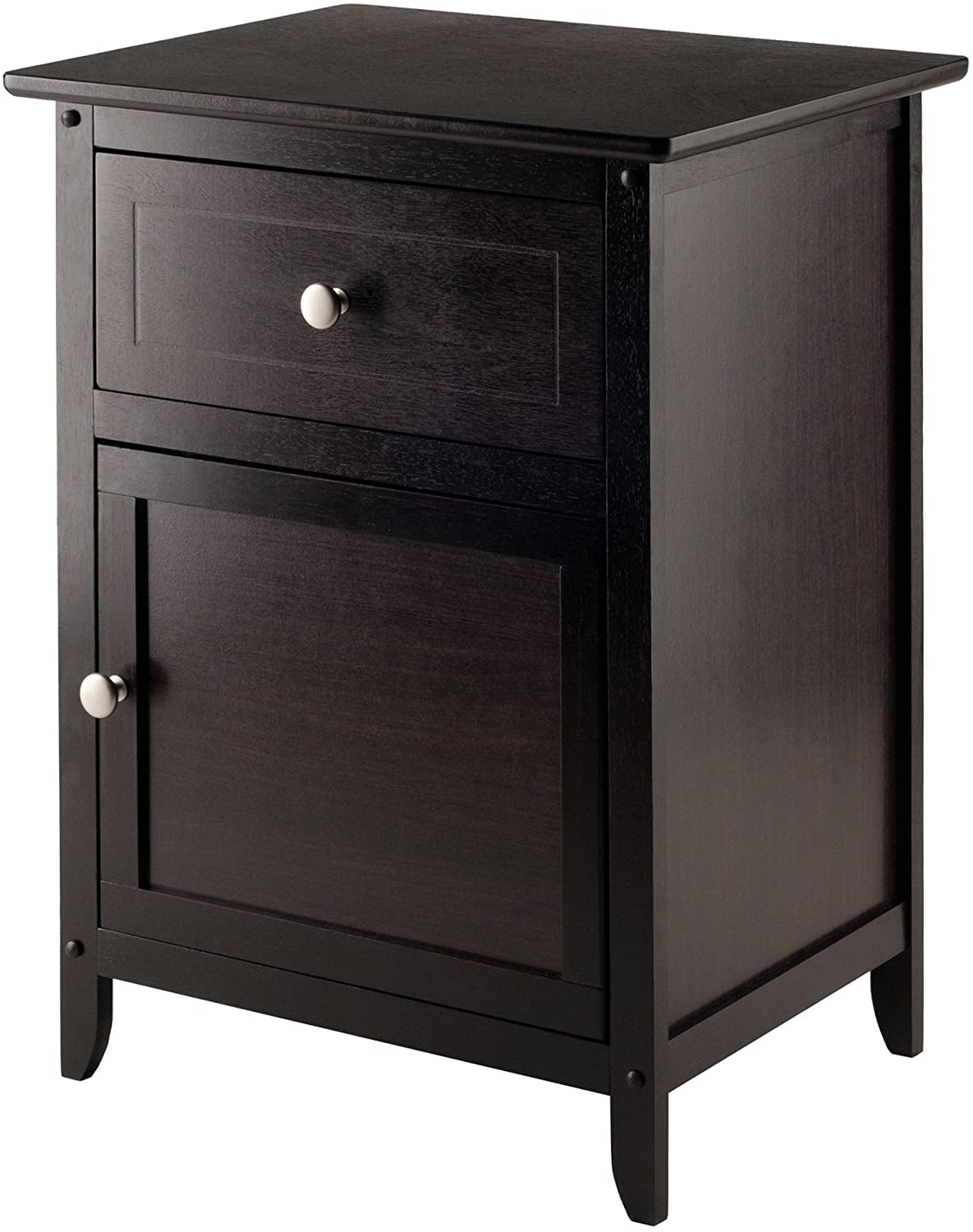 Espresso Transitional Wood Nightstand with Drawer and Cabinet