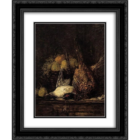 Eugene Boudin 2x Matted 20x24 Black Ornate Framed Art Print 'Pheasant, Duck and Fruit'