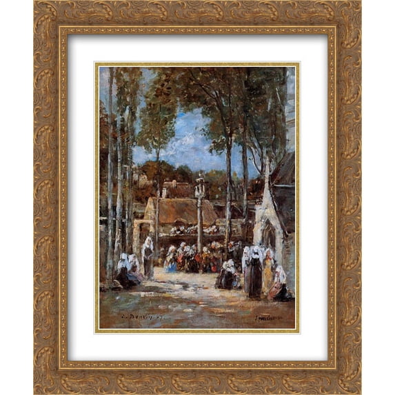 Eugene Boudin 2x Matted 20x24 Gold Ornate Framed Art Print 'Local Pilgrimmage at Landerneau'