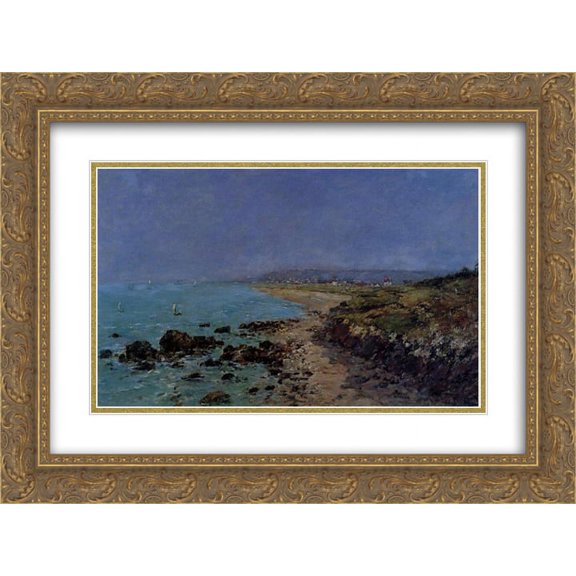 Eugene Boudin 2x Matted 24x18 Gold Ornate Framed Art Print 'Douarnenez, the Shore and the Bay'