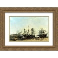 thumbnail image 1 of Eugene Boudin 2x Matted 24x18 Gold Ornate Framed Art Print 'The port Portrieux at low tide unloading fish', 1 of 2
