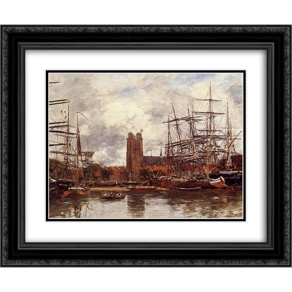 Eugene Boudin 2x Matted 24x20 Black Ornate Framed Art Print 'A French Port'