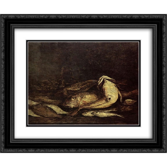 Eugene Boudin 2x Matted 24x20 Black Ornate Framed Art Print 'Mullet and Fish'