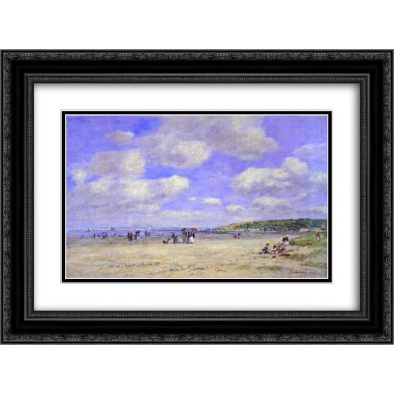 Eugene Boudin 2x Matted 24x20 Black Ornate Framed Art Print 'The Beach at Tourg ville les Sablons'