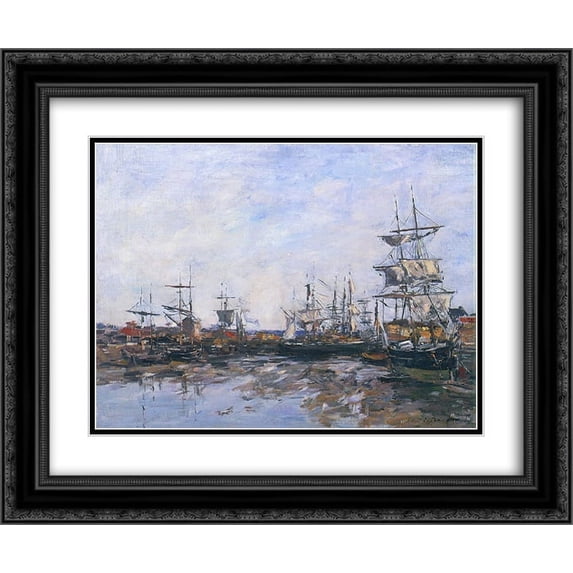 Eugene Boudin 2x Matted 24x20 Black Ornate Framed Art Print 'Trouville, the Port at Low Tide'