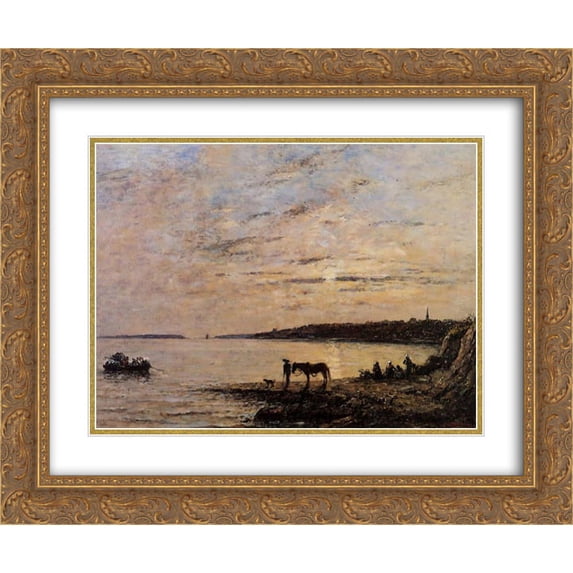 Eugene Boudin 2x Matted 24x20 Gold Ornate Framed Art Print 'Brest, the Harbor'