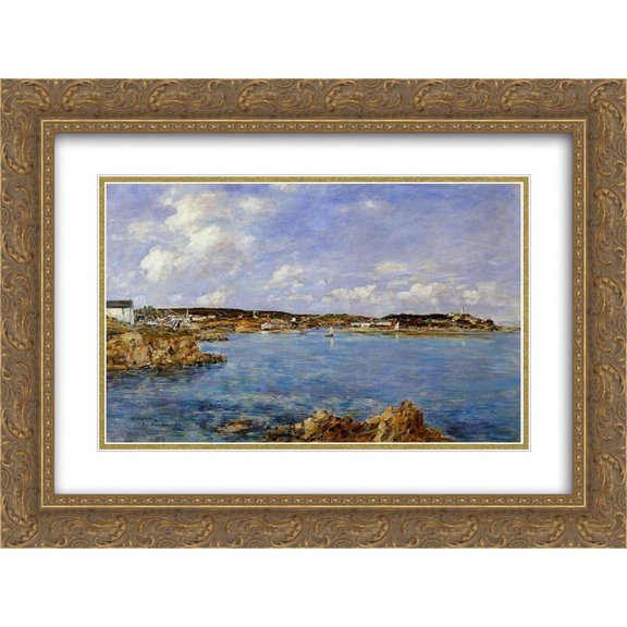 Eugene Boudin 2x Matted 24x20 Gold Ornate Framed Art Print 'Douarnenez, the Bay, View of Tristan isle'