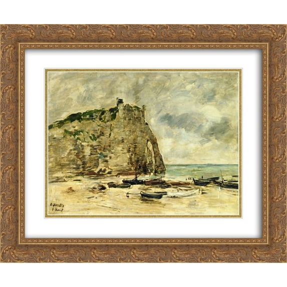 Eugene Boudin 2x Matted 24x20 Gold Ornate Framed Art Print 'Etretat, Beached Boats and the Cliff of Aval'