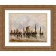 thumbnail image 1 of Eugene Boudin 2x Matted 24x20 Gold Ornate Framed Art Print 'Fishing Boats at Berck ', 1 of 2