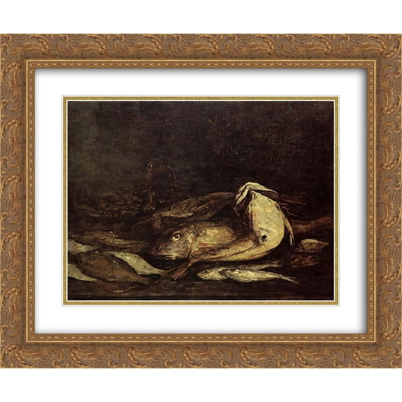 Eugene Boudin 2x Matted 24x20 Gold Ornate Framed Art Print 'Mullet and Fish'