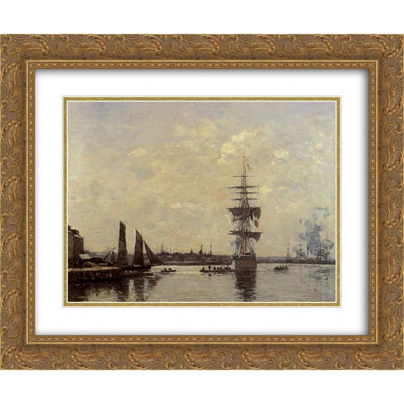 Eugene Boudin 2x Matted 24x20 Gold Ornate Framed Art Print 'Sailing Boats at Quay'