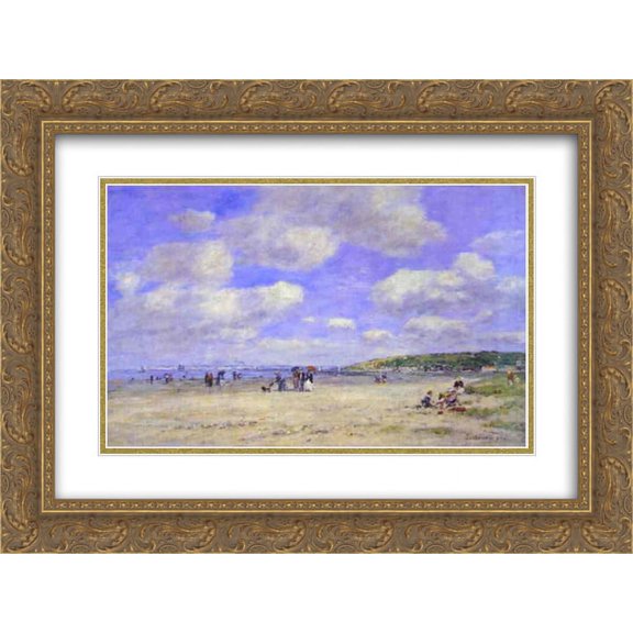 Eugene Boudin 2x Matted 24x20 Gold Ornate Framed Art Print 'The Beach at Tourg ville les Sablons'