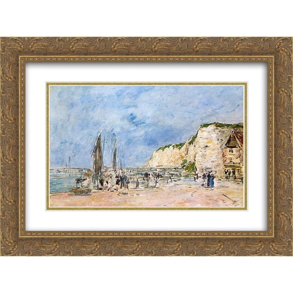 Eugene Boudin 2x Matted 24x20 Gold Ornate Framed Art Print 'The Cliffs at Dieppe and the 'Petit Paris' '
