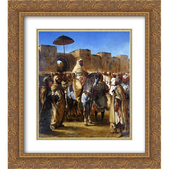 Eugene Delacroix 2x Matted 20x22 Gold Ornate Framed Art Print 'Muley Abd-ar-Rhaman, The Sultan of Morocco, leaving his Palace of Meknes with his entourage'