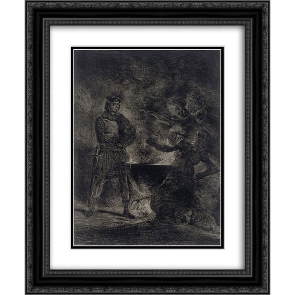 Eugene Delacroix 2x Matted 20x24 Black Ornate Framed Art Print 'Macbeth and the Witches'