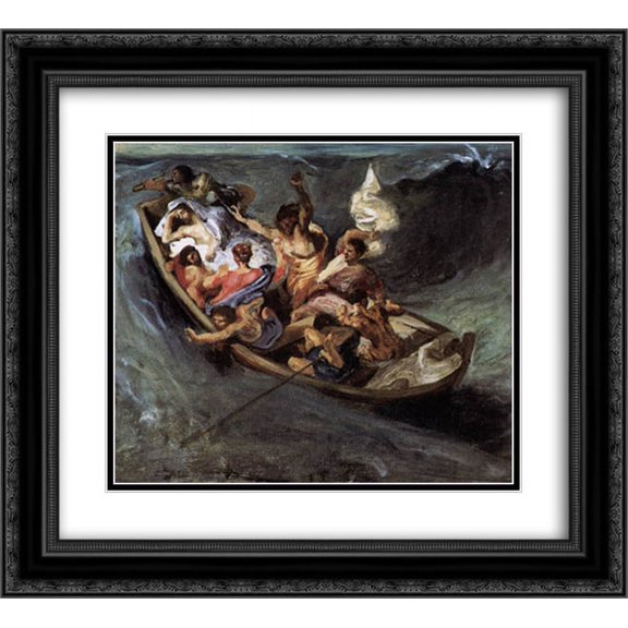 Eugene Delacroix 2x Matted 22x20 Black Ornate Framed Art Print 'Christ on the Lake of Gennezaret (sketch)'