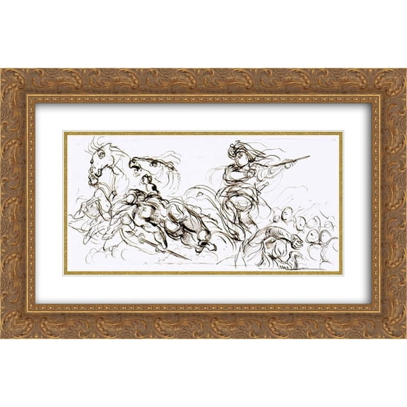 Eugene Delacroix 2x Matted 24x16 Gold Ornate Framed Art Print 'Study for the War coffer'
