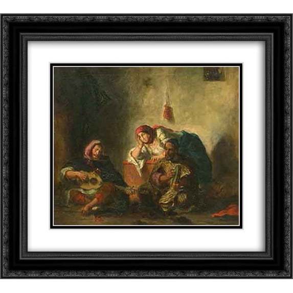 Eugene Delacroix 2x Matted 24x20 Black Ornate Framed Art Print 'Jewish musicians in Morocco'