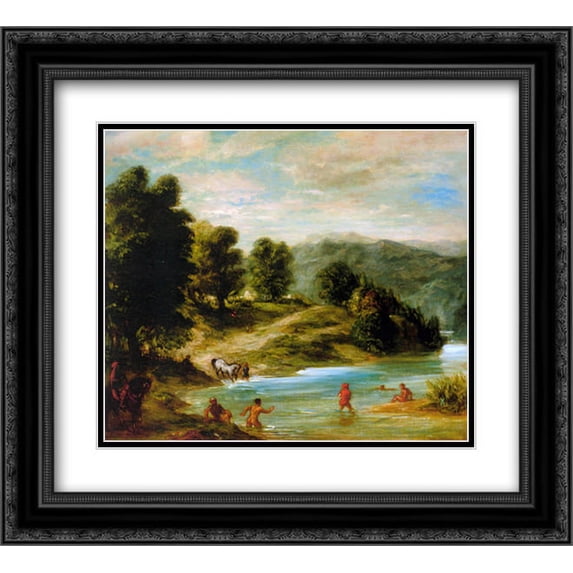 Eugene Delacroix 2x Matted 24x20 Black Ornate Framed Art Print 'The Banks of the River Sebou'