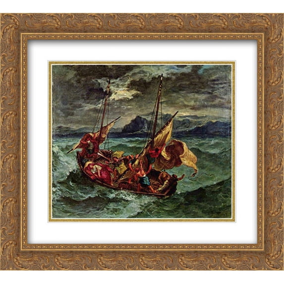 Eugene Delacroix 2x Matted 24x20 Gold Ornate Framed Art Print 'Christ on the Sea of Galilee'