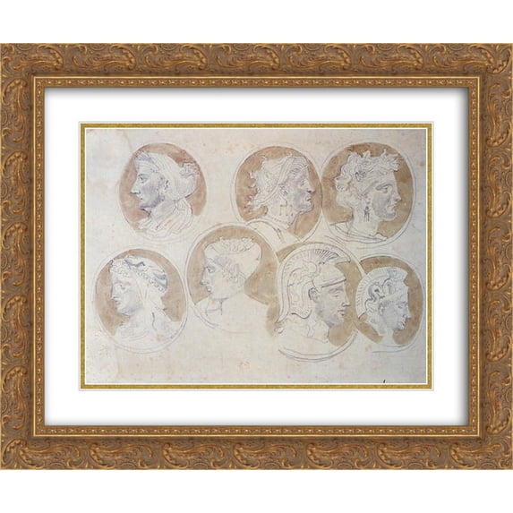 Eugene Delacroix 2x Matted 24x20 Gold Ornate Framed Art Print 'Studies Of Antique Medallions'