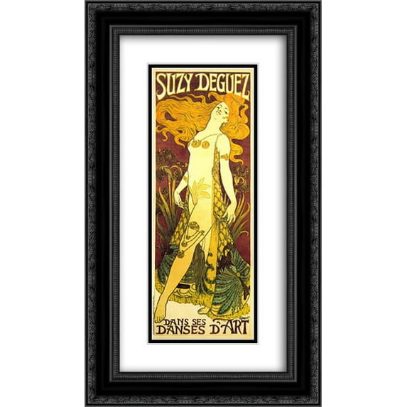 Eugene Grasset 2x Matted 14x24 Black Ornate Framed Art Print 'Suzy Deguez'