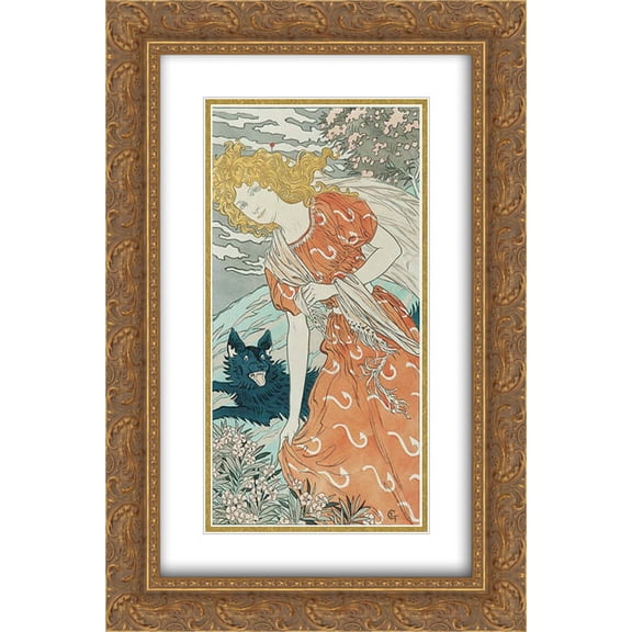 Eugene Grasset 2x Matted 18x24 Gold Ornate Framed Art Print 'Danger'