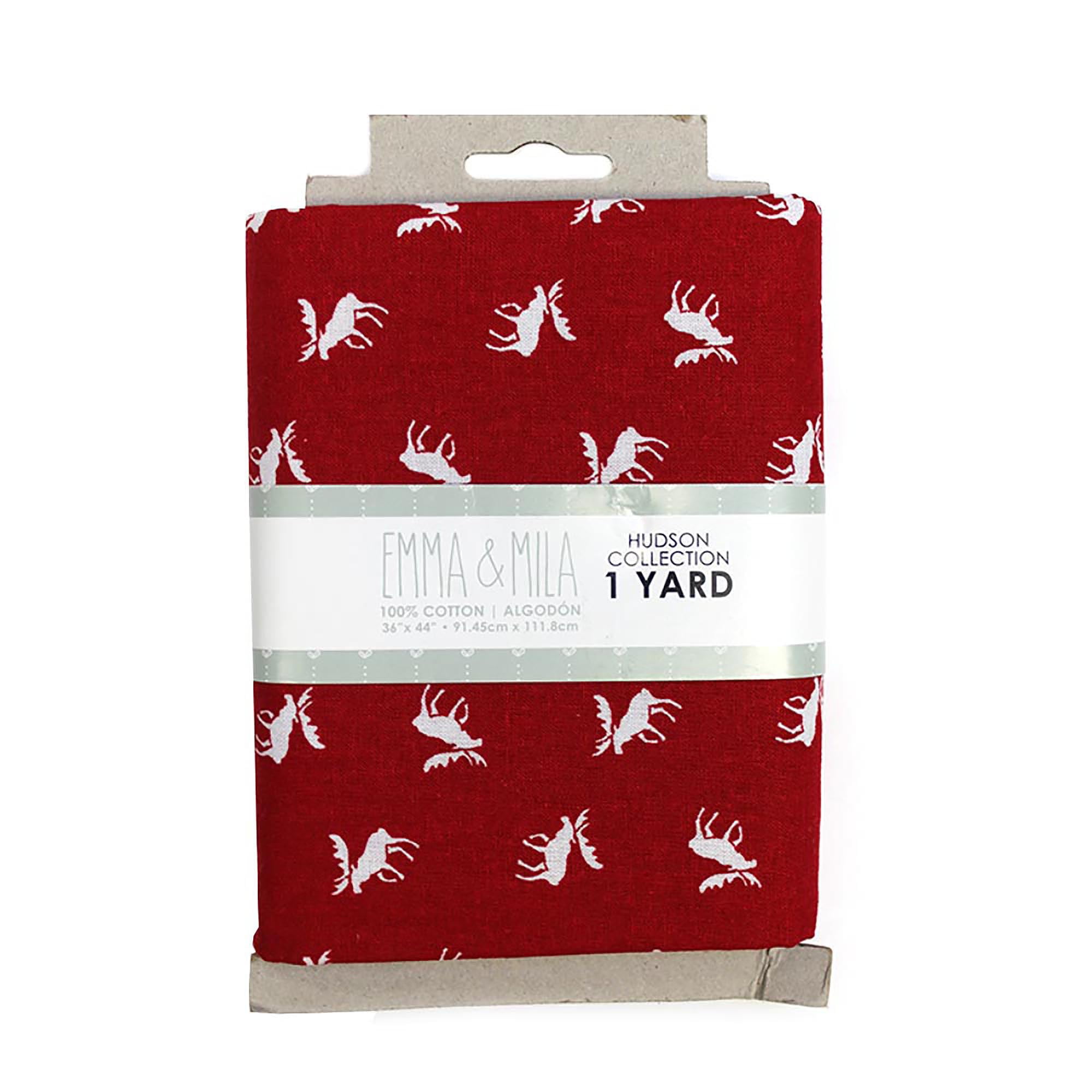 Eugene Textiles Emma & Mila Hudson Moose 100% Cotton Pre-Cut Sewing Fabric, 36" x 44" (1 Yard) Red