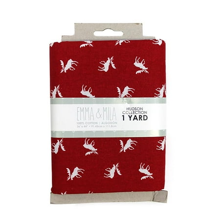 Eugene Textiles Emma & Mila Hudson Moose 100% Cotton Pre-Cut Sewing Fabric, 36" x 44" (1 Yard) Red