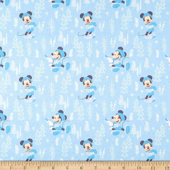 Eugene Textiles Mickey & Minnie Mouse Little Meadow Forest Fabric, Blue, Fabric By The Yard