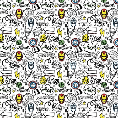 Eugene Textiles Premium Licensed Doodle Iconography 100% quilting Cotton 18" x 21" Fat Quarter White & Yellow color
