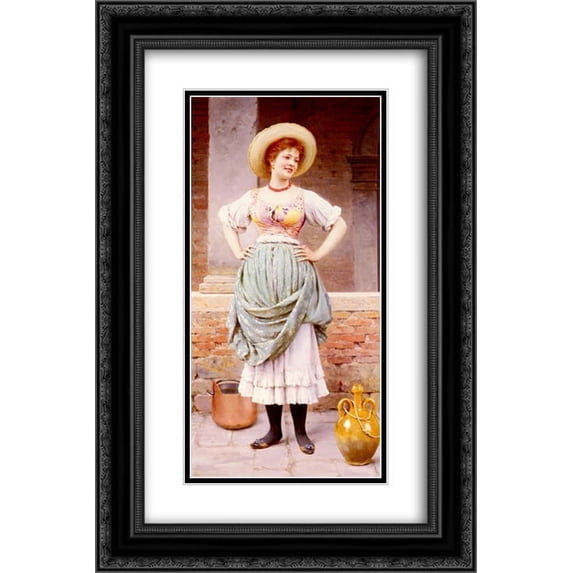 Eugene de Blaas 2x Matted 16x24 Black Ornate Framed Art Print 'An Affectionate Glance'