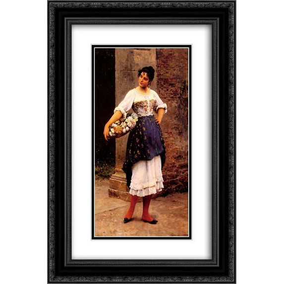 Eugene de Blaas 2x Matted 16x24 Black Ornate Framed Art Print 'Venetian Flower Seller'