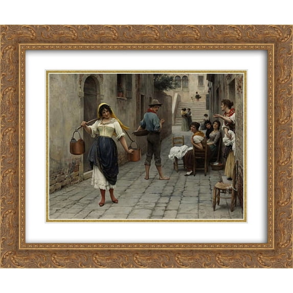 Eugene de Blaas 2x Matted 24x20 Gold Ornate Framed Art Print 'Catch of the Day'