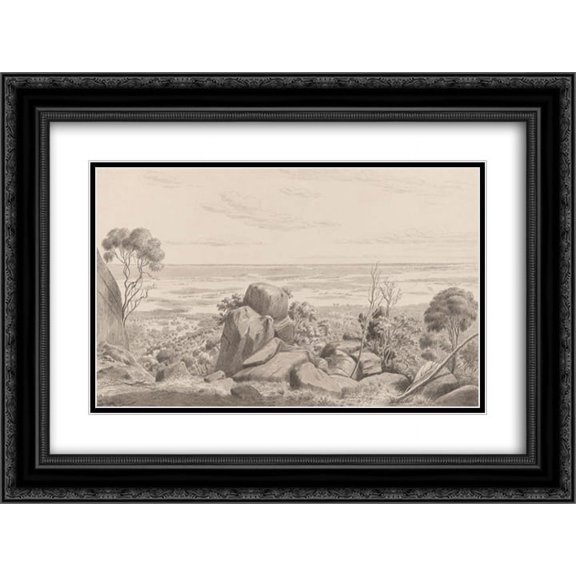 Eugene von Guerard 2x Matted 24x18 Black Ornate Framed Art Print 'View of Geelong, the Corio Bay and Indented Heads from the southern declivity of Station Peak '