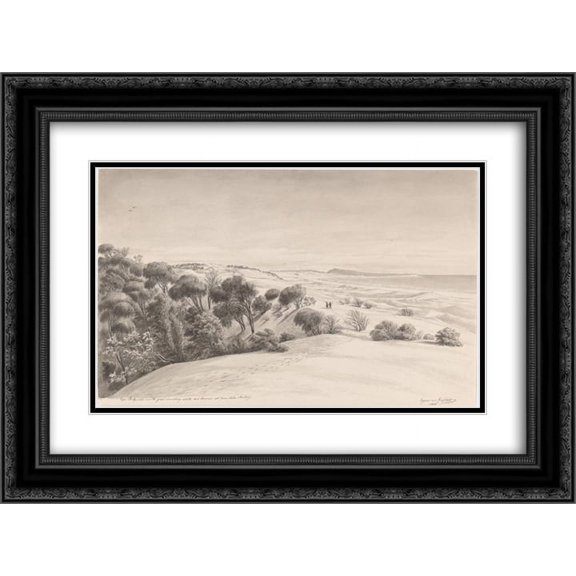 Eugene von Guerard 2x Matted 24x20 Black Ornate Framed Art Print 'Cape Bridgewater and the grand encroaching white sand hommocs east from Lake Bonbong'