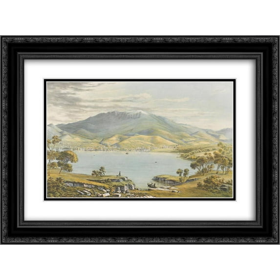 Eugene von Guerard 2x Matted 24x20 Black Ornate Framed Art Print 'Hobart Town '