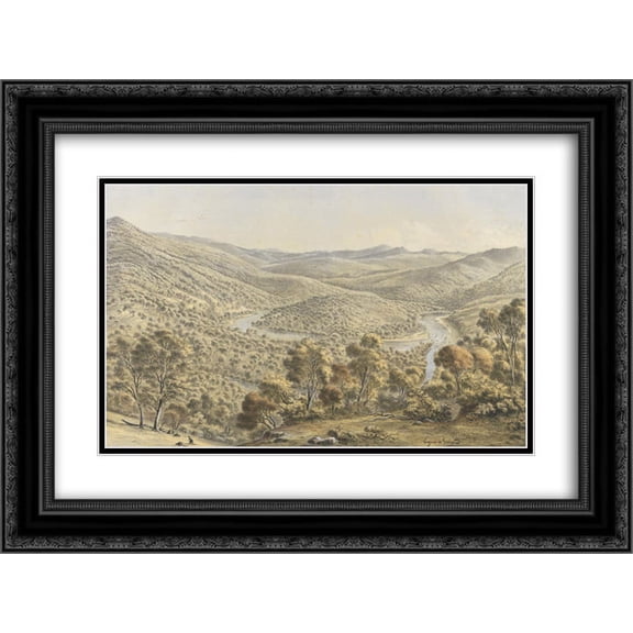 Eugene von Guerard 2x Matted 24x20 Black Ornate Framed Art Print 'Junction of the Buchan and Snowy Rivers, Gippsland '