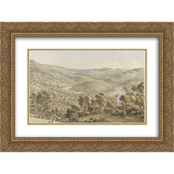 Eugene von Guerard 2x Matted 24x20 Gold Ornate Framed Art Print 'Junction of the Buchan and Snowy Rivers, Gippsland '
