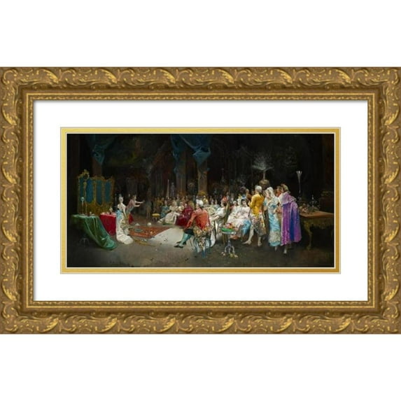 Eugenio Lucas Villamil 24x14 Gold Ornate Framed and Double Matted Museum Art Print Titled - The Magician at the Palace (1894)