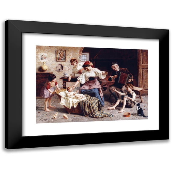 Eugenio Zampighi 14x11 Black Modern Framed Museum Art Print Titled - The Centre of Attention