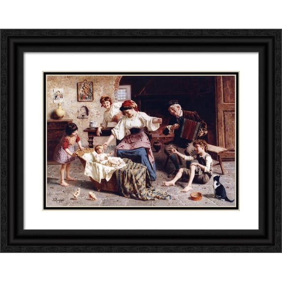 Eugenio Zampighi 14x11 Black Ornate Wood Framed Double Matted Museum Art Print Titled: The Centre of Attention
