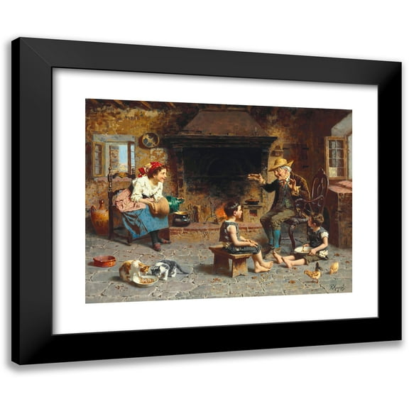 Eugenio Zampighi 14x12 Black Modern Framed Museum Art Print Titled - Storytime