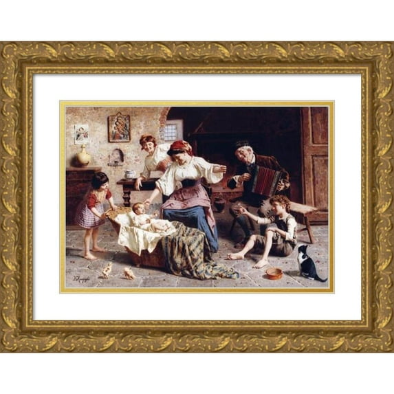Eugenio Zampighi 24x18 Gold Ornate Framed and Double Matted Museum Art Print Titled - The Centre of Attention