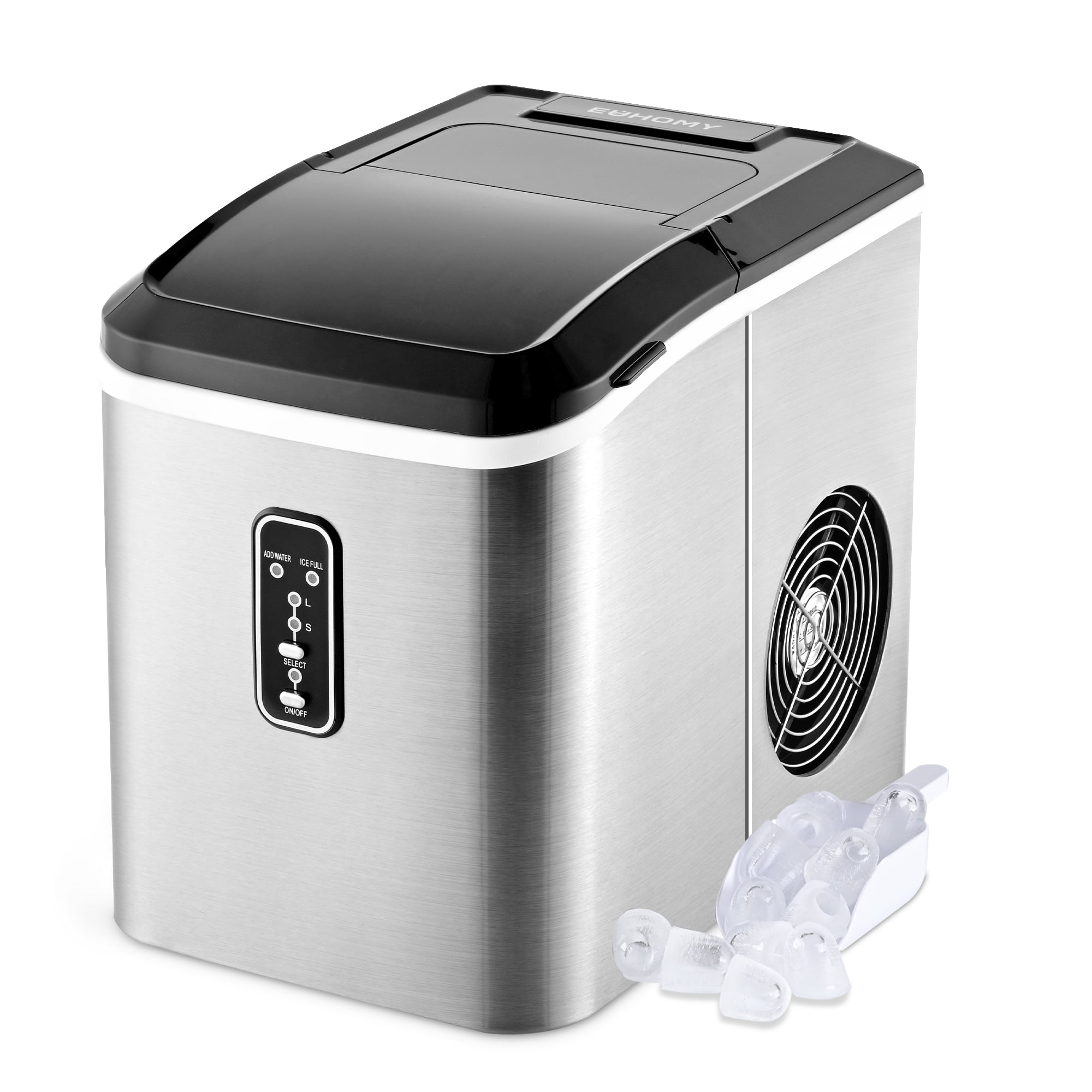 Euhomy 34Lbs/24h Countertop Ice Maker Machine - Fully Flip Cover Cleaning, 2 Sizes Ice, 7 Mins 9 Bullet Ice, Portable Ice Maker with Basket and